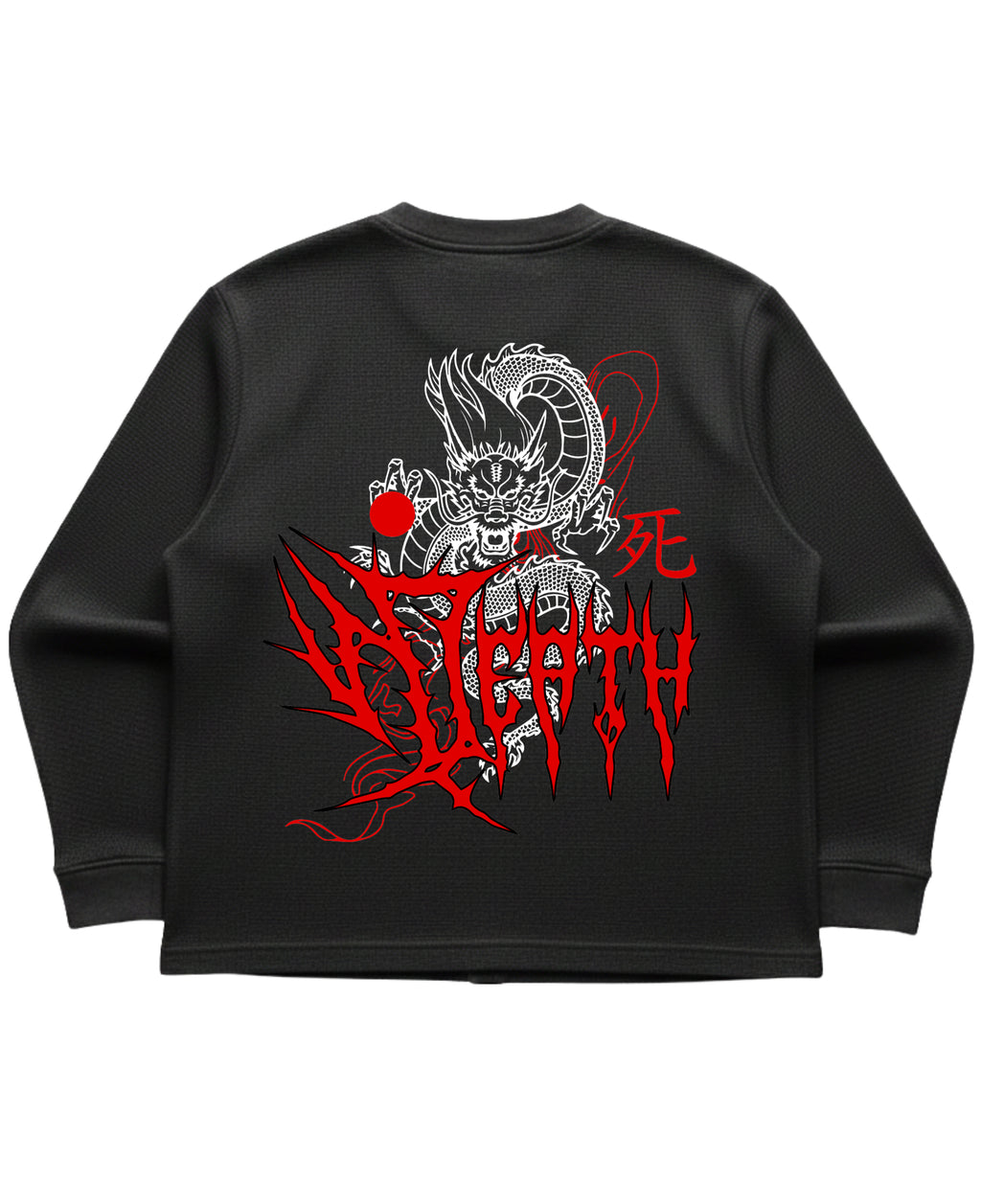 Dragon Black Waffle Knit Oversized Full-Sleeve Dragon DTG Back Print by DYNOR