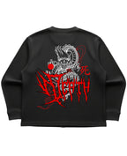 Dragon Black Waffle Knit Oversized Full-Sleeve Dragon DTG Back Print by DYNOR
