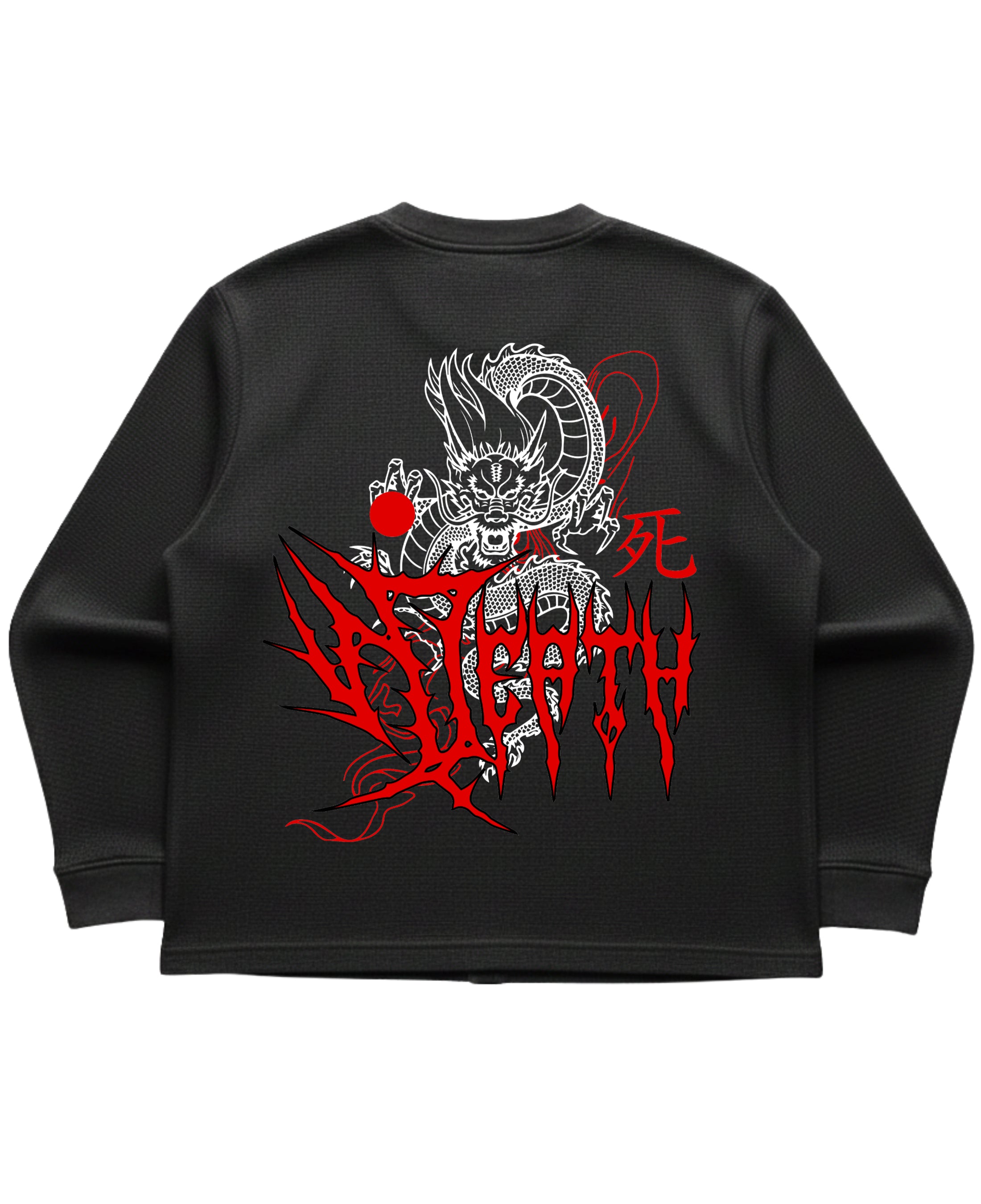 Dragon Black Waffle Knit Oversized Full-Sleeve Dragon DTG Back Print by DYNOR