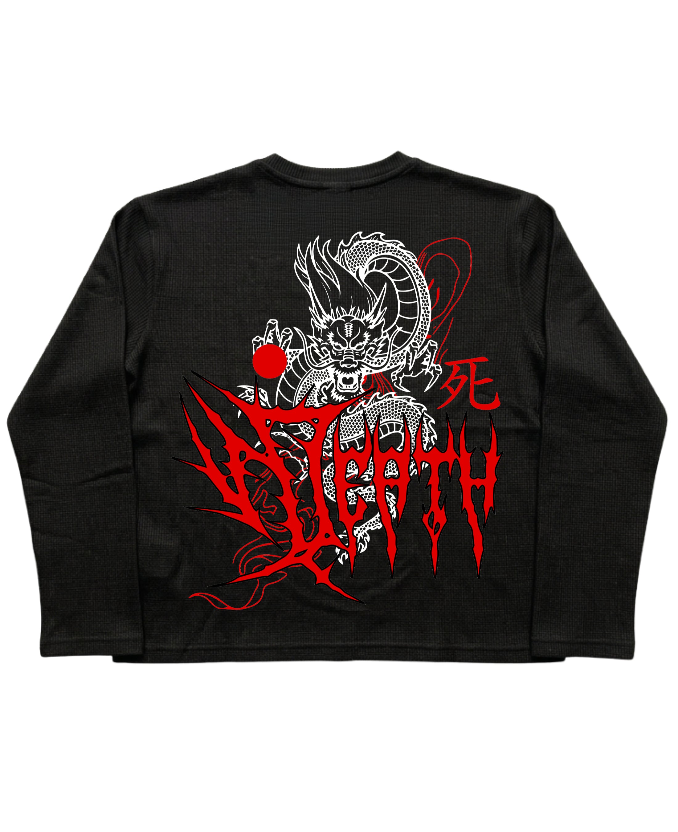 Black Henley waffle knit Back Design