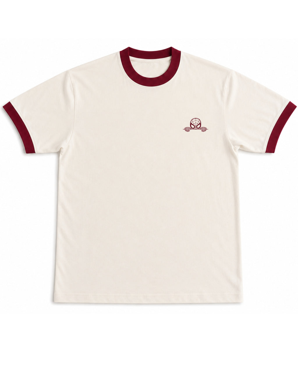 Off White & Maroon Ringer tee Front Design