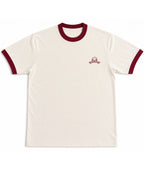 Off White & Maroon Ringer tee Front Design