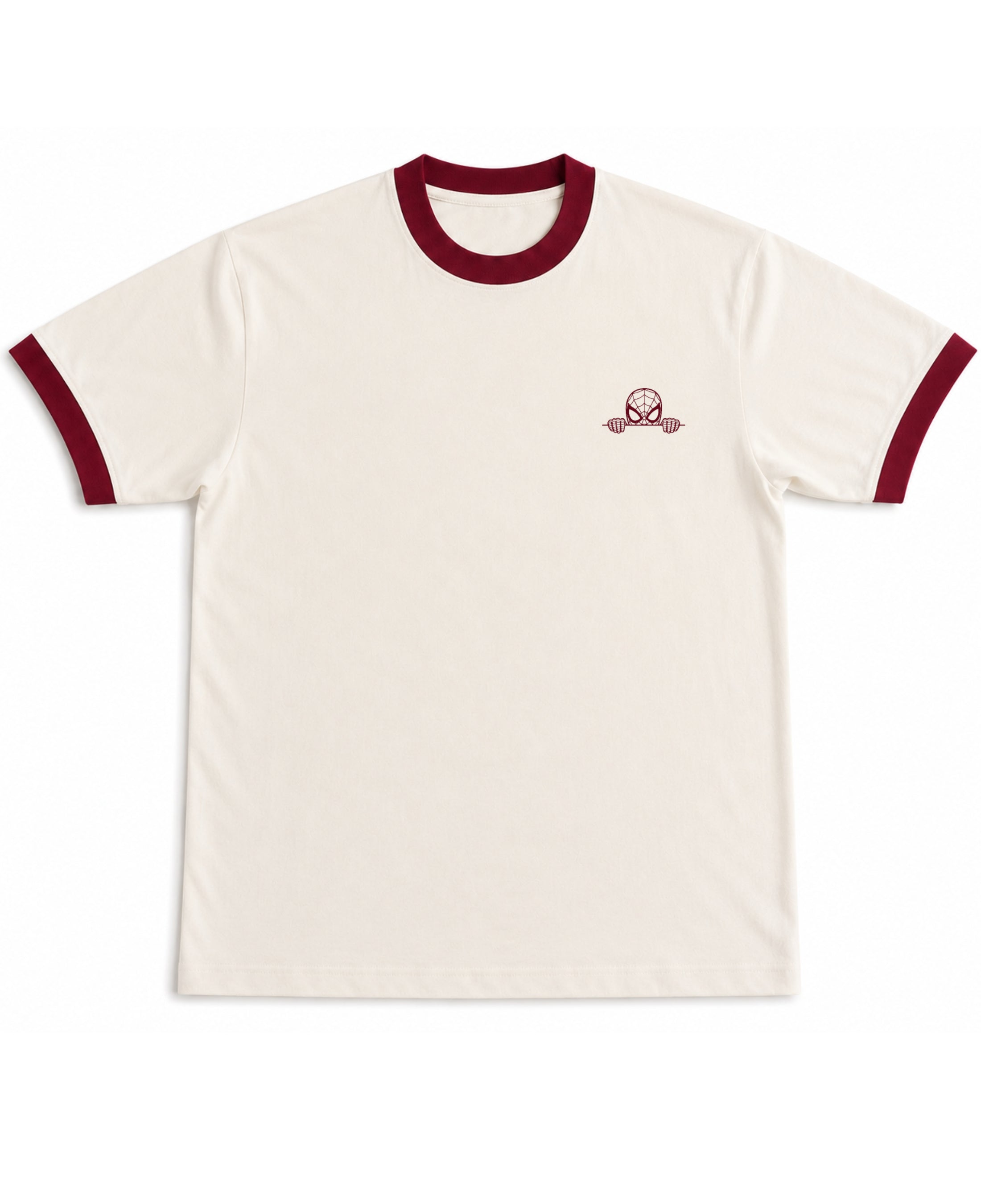 Off White & Maroon Ringer tee Front Design