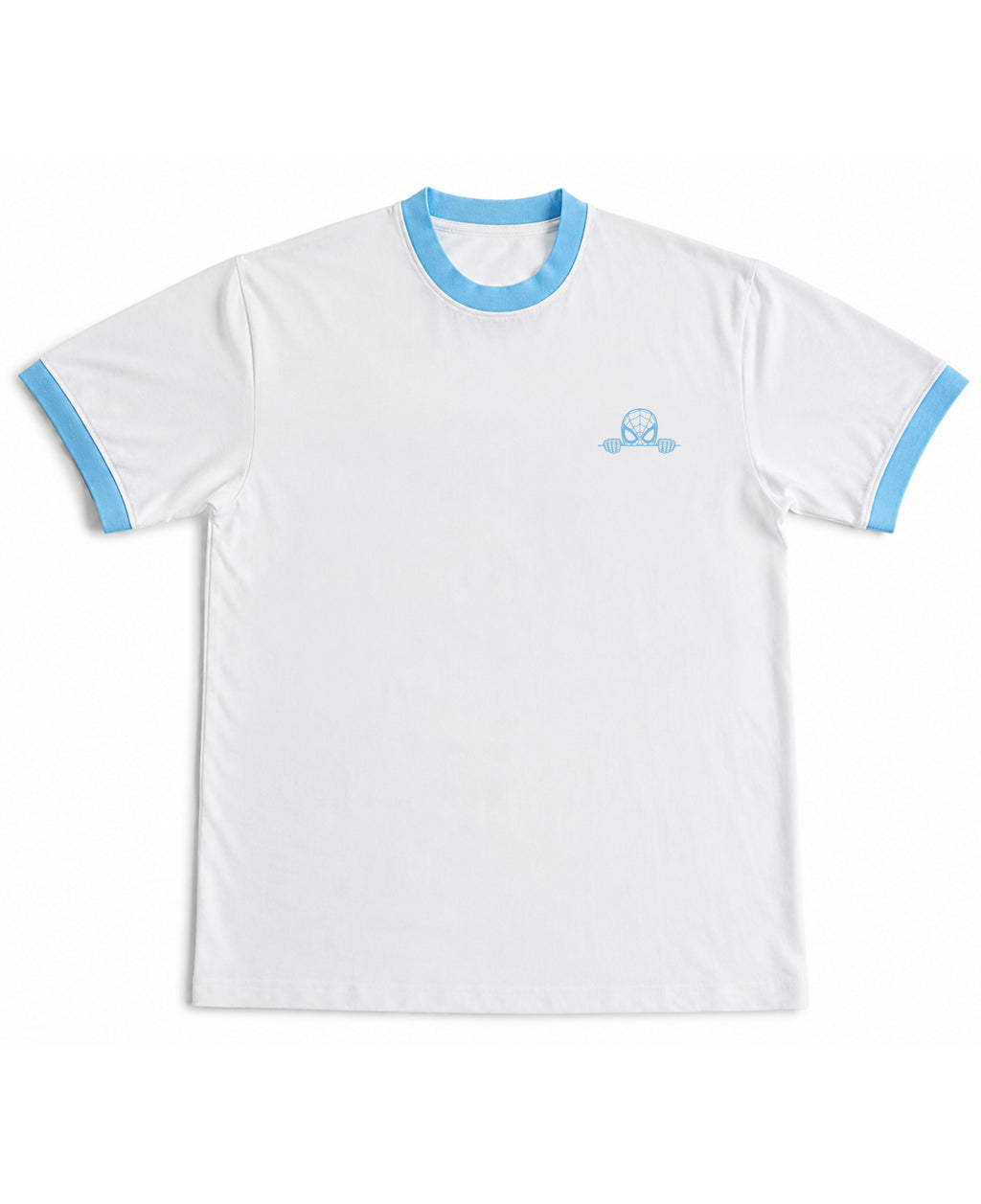 White & Sky Blue Ringer tee Front Design