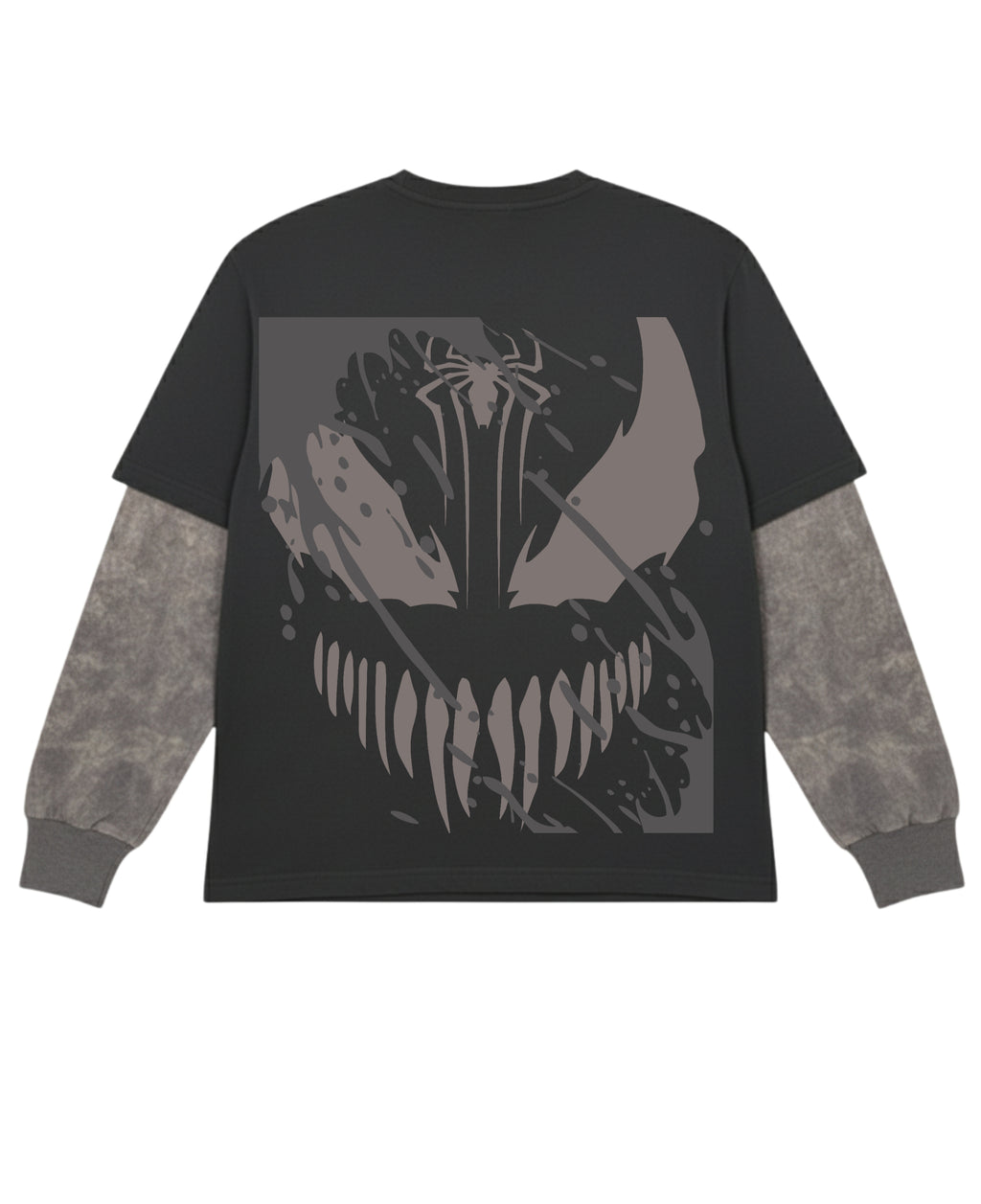 Black With Acidwash Sleeve Oversized Tee Back Design