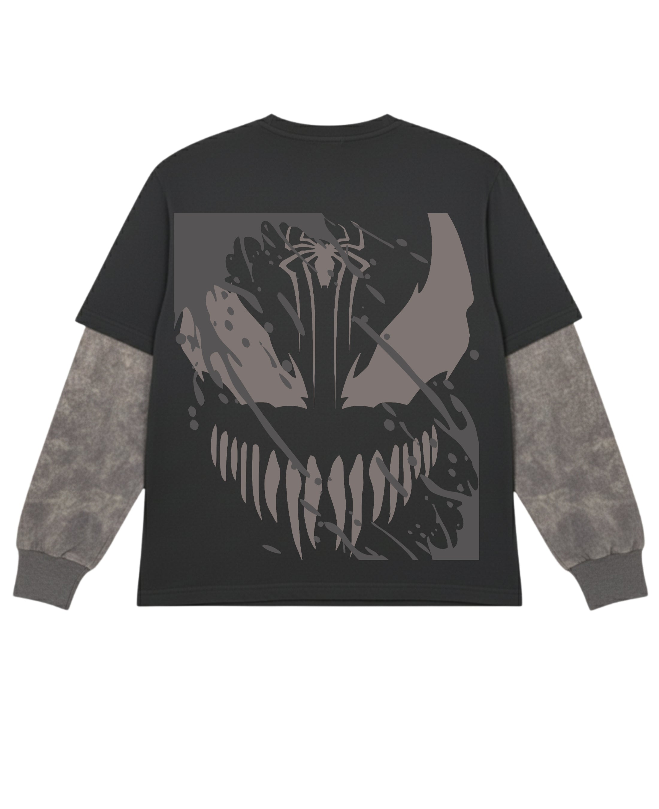 Black With Acidwash Sleeve Oversized Tee Back Design