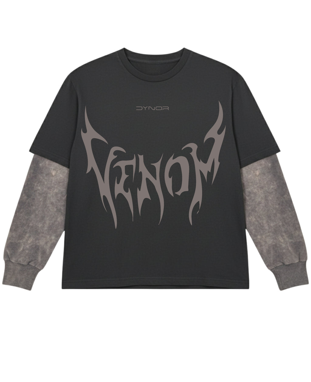 Black With Acidwash Sleeve Oversized Tee Front Design