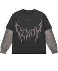 Black With Acidwash Sleeve Oversized Tee Front Design