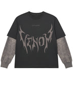 Black With Acidwash Sleeve Oversized Tee Front Design